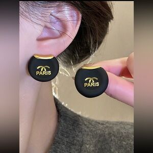 Stainless steel Black and Gold Paris Stud Earrings